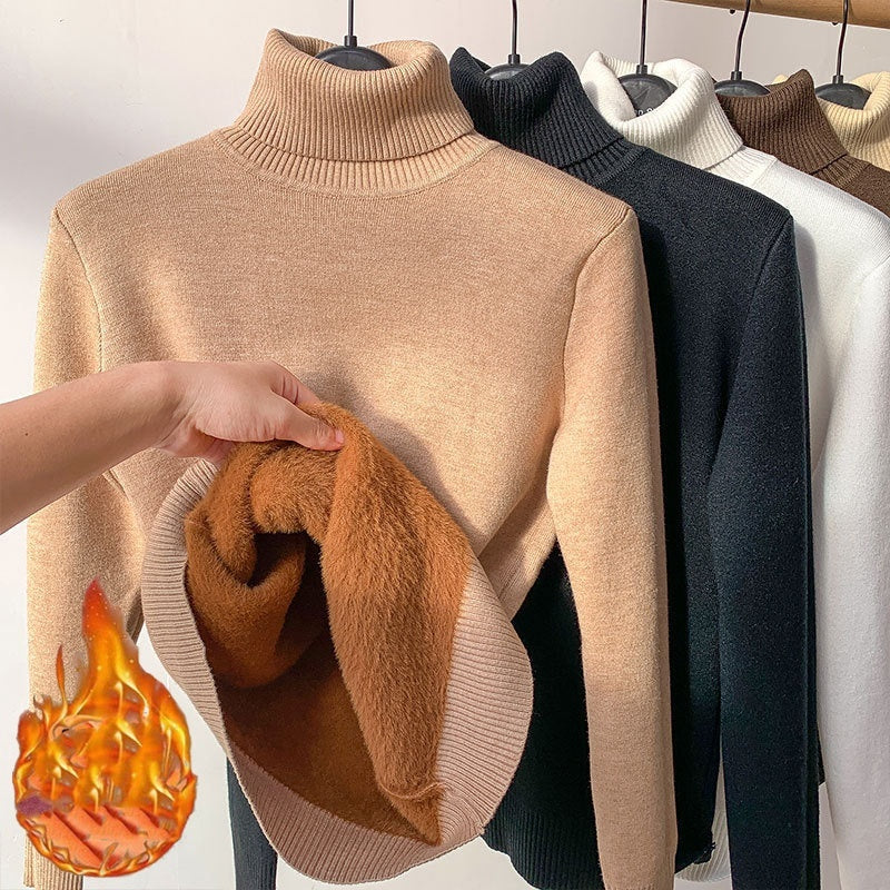 Fleece Turtle Neck Sweater Winter Warm Elegant Thick Knitted