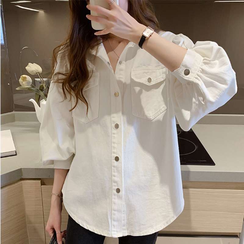 Blouses Shirts Women Spring Pockets Long Sleeve Fashion Solid Korean