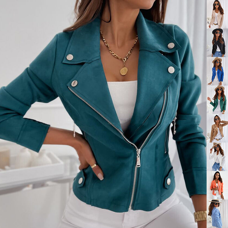 Zip-up Lapel Jacket With Pockets Ins Fashion Long Sleeve