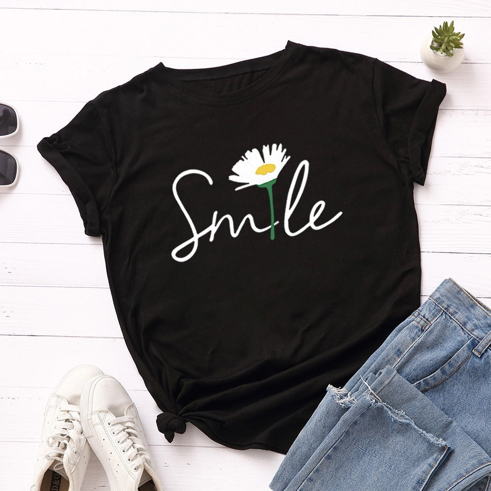 Creative Smile Printed T-shirt Short Sleeves