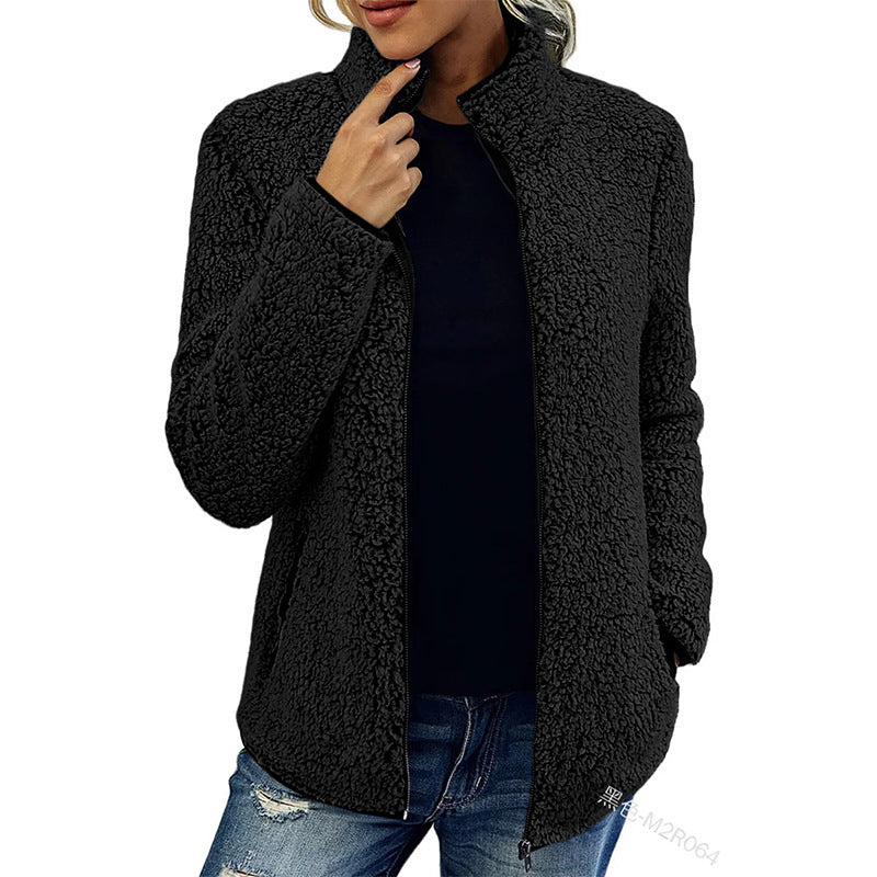 Fall Winter Warm Sweatshirt Stand Collar Solid Color Top Sweater