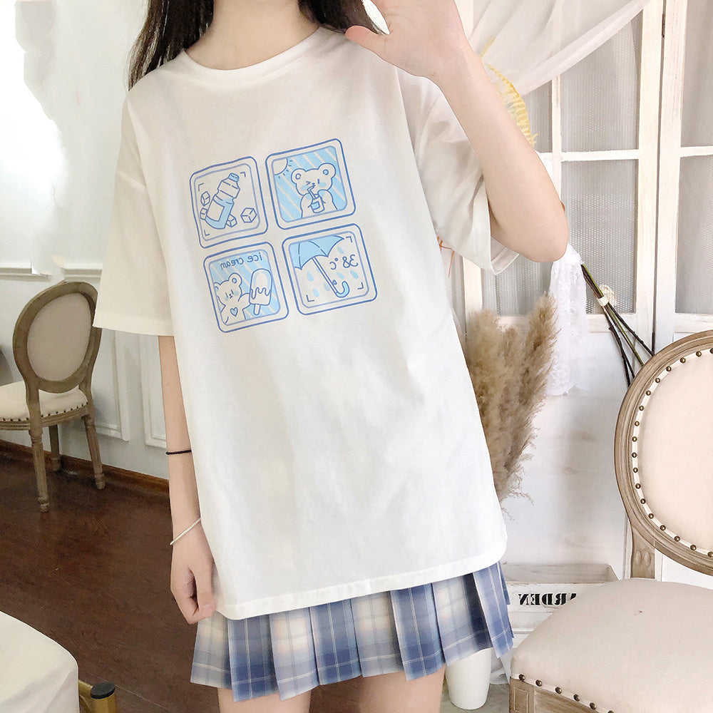 Women's Cotton Print White T-Shirt Short Sleeve