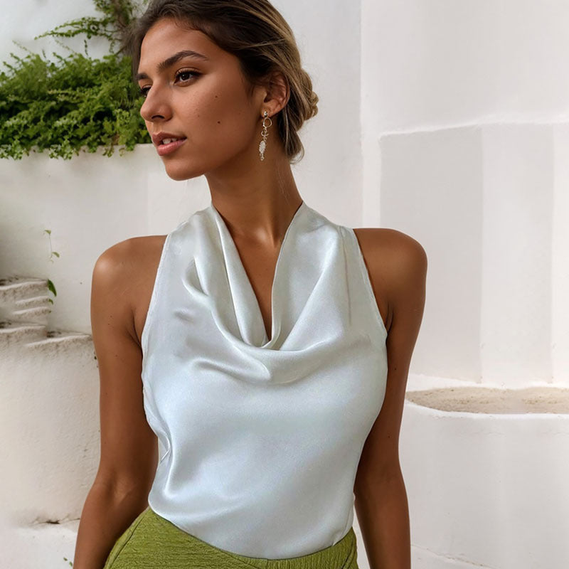 Women Solid Color Swing Collar Sleeveless Vest Trendy Elegant