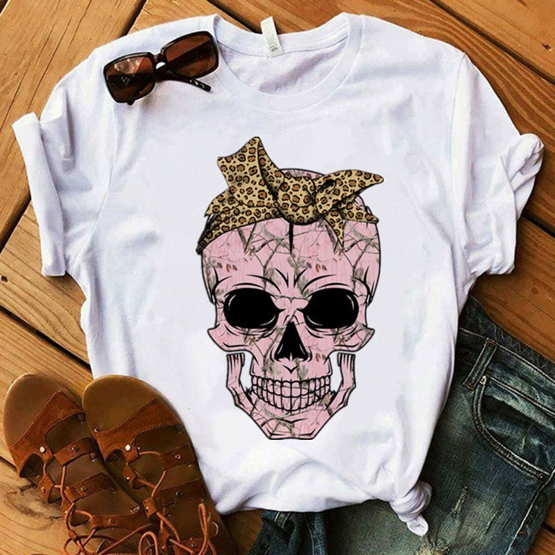 Women's Color Skull Print Short-sleeved T-shirt