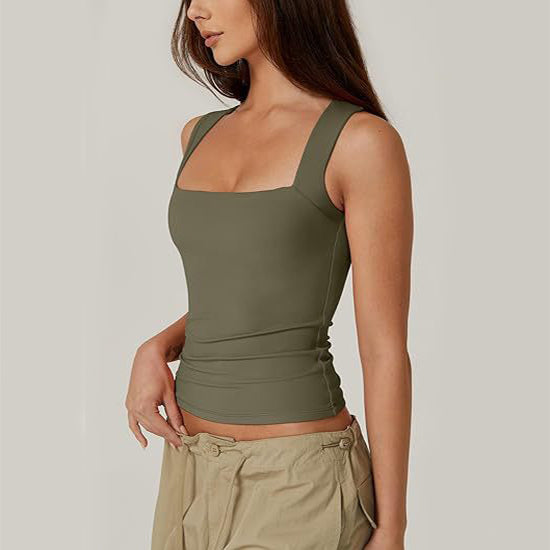 Summer Square-neck Tank Vest Ins Fashion Slim Solid Sleeveless