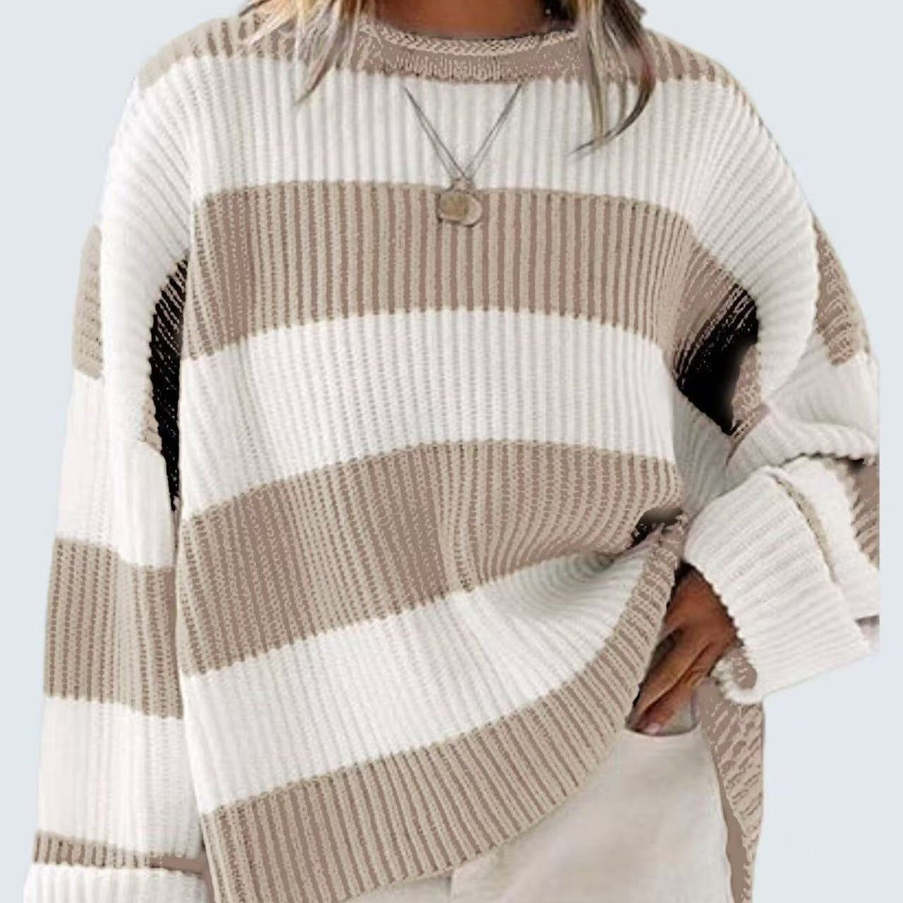 Loose Striped Sweater Fashion Casual Long Batwing Sleeve