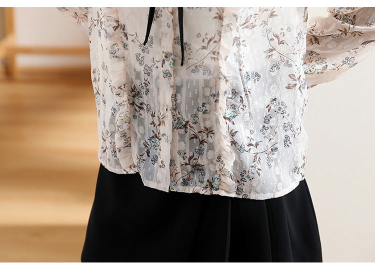 Floral Blouse Women's Bowknot Top