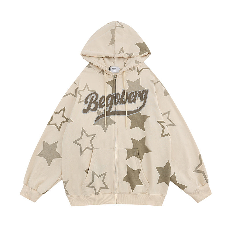 Retro XINGX Printed Zipper Brushed Hoody Men And Women