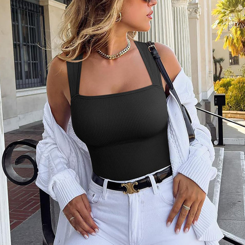 Thread Square Neck Jumpsuit Sleeveless Slim Fit
