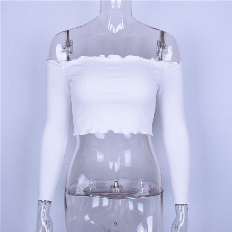 Crop Top Women Autumn Off Shoulder Black Red Crochet Tank