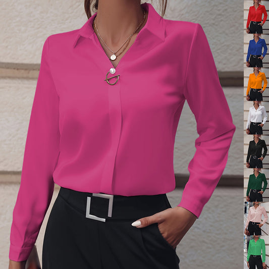Commuter V-neck Long-sleeved Shirts Ins Fashion