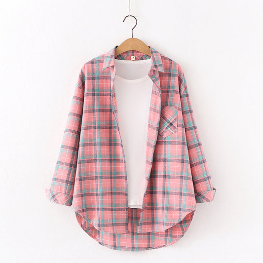 New Brand Plaid Shirt Women Loose Plus Size Blouse Female