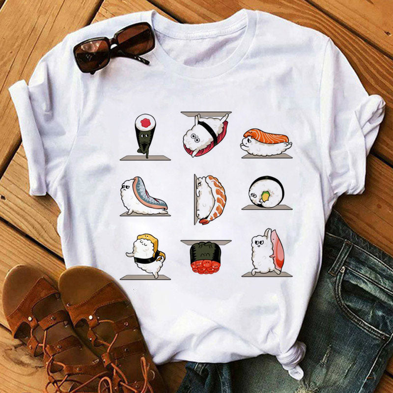 Summer Women Cute Sushi Hug Short Sleeve T-shirts