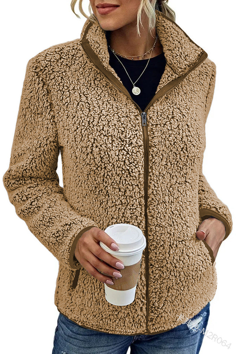 Fall Winter Warm Sweatshirt Stand Collar Solid Color Top Sweater