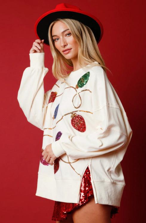 Women's Clothing Christmas Sequins Long Sleeve Pullover