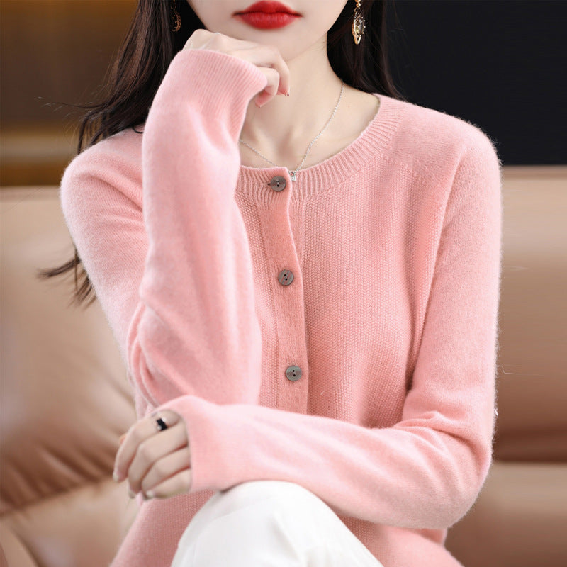 Women's Cashmere Cardigan O-neck Loose Sweaters Top Fashion