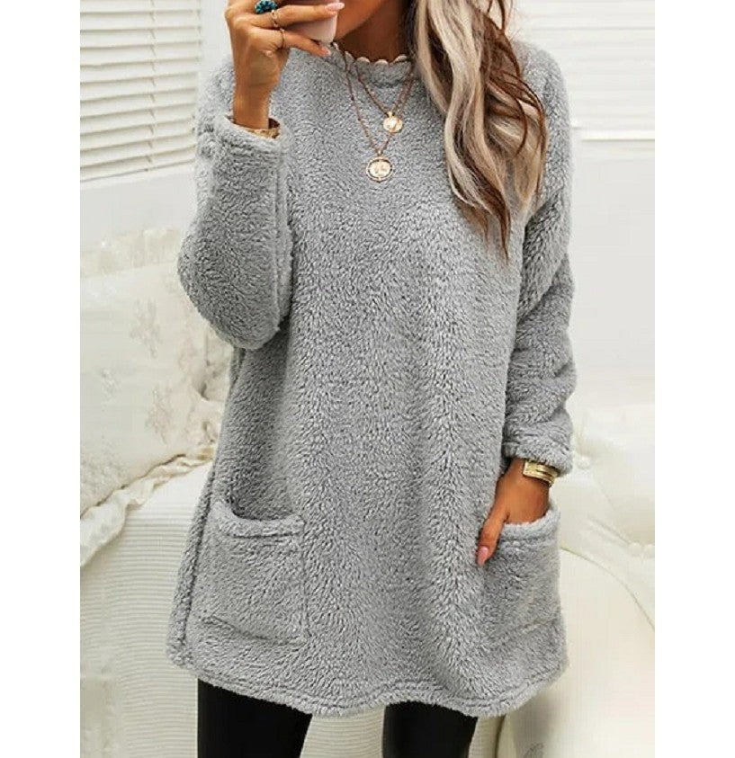 Women's Fleece Pullover Long Sweater With Pockets Winter Sweatershirt