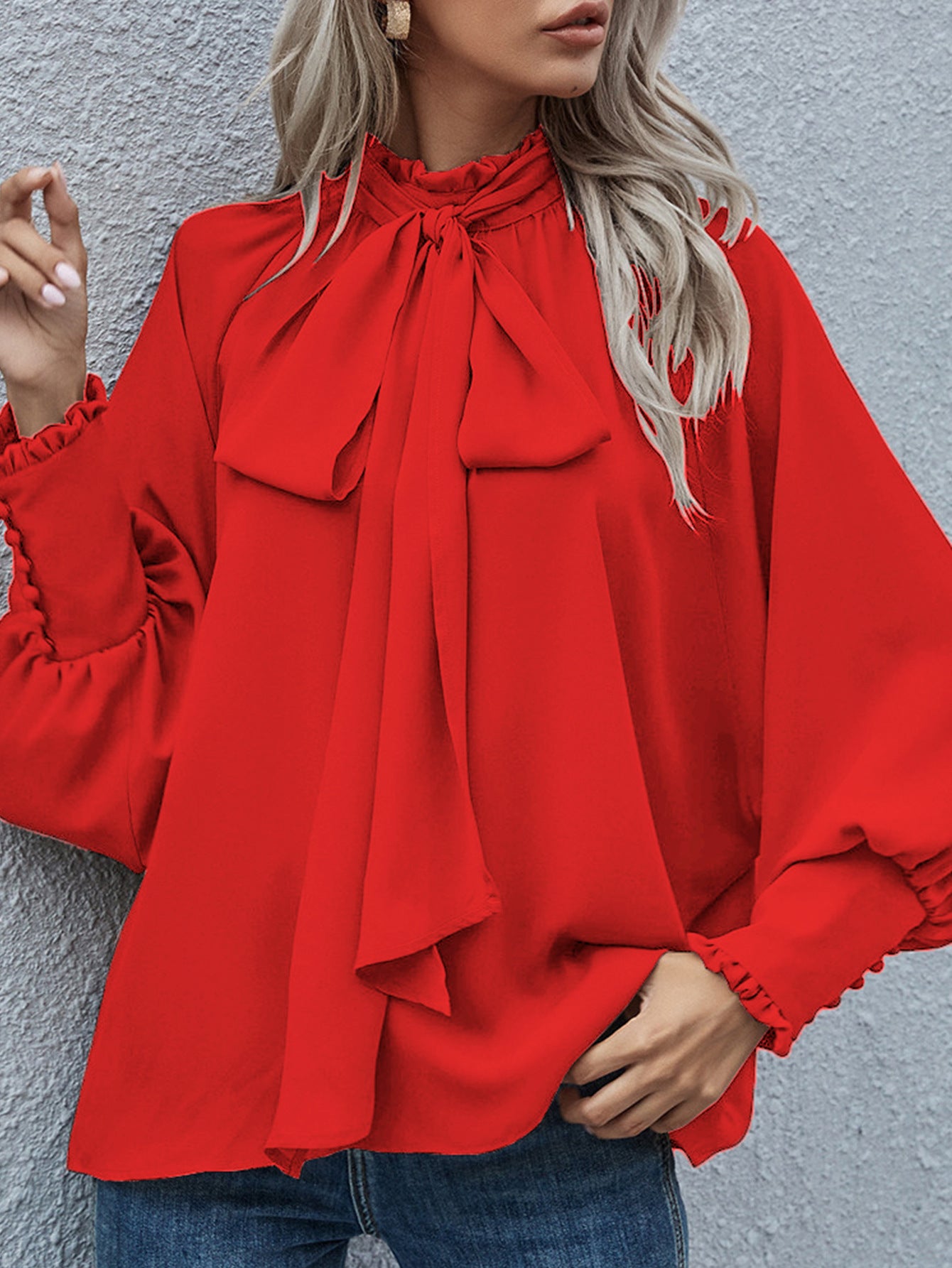 Ins Long-sleeved Blouse Bowknot Puff Sleeves Fashion Commuter