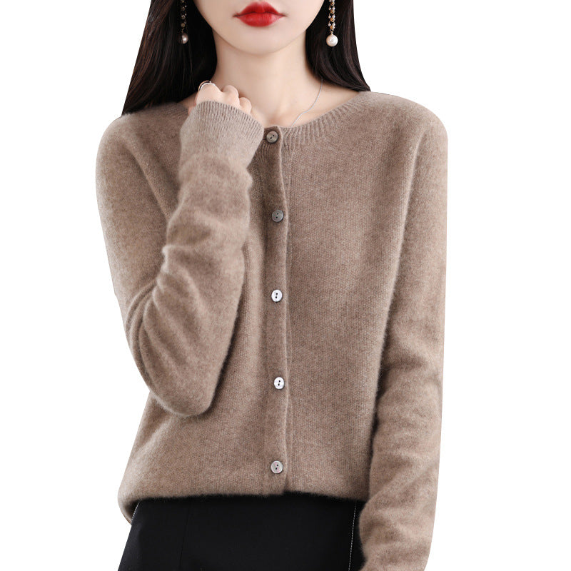 Women's Cashmere Cardigan O-neck Loose Sweaters Top Fashion