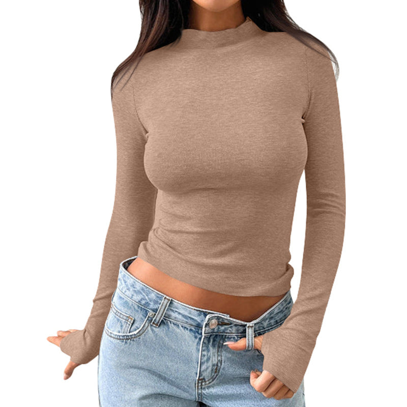 Women's Slim Fit Half-high Collar Long Sleeves