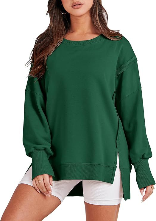 Round Neck Long Sleeve Hem Split Patchwork Sweater