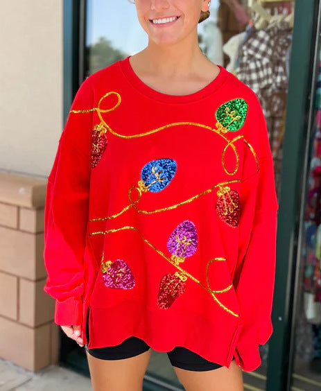 Women's Clothing Christmas Sequins Long Sleeve Pullover