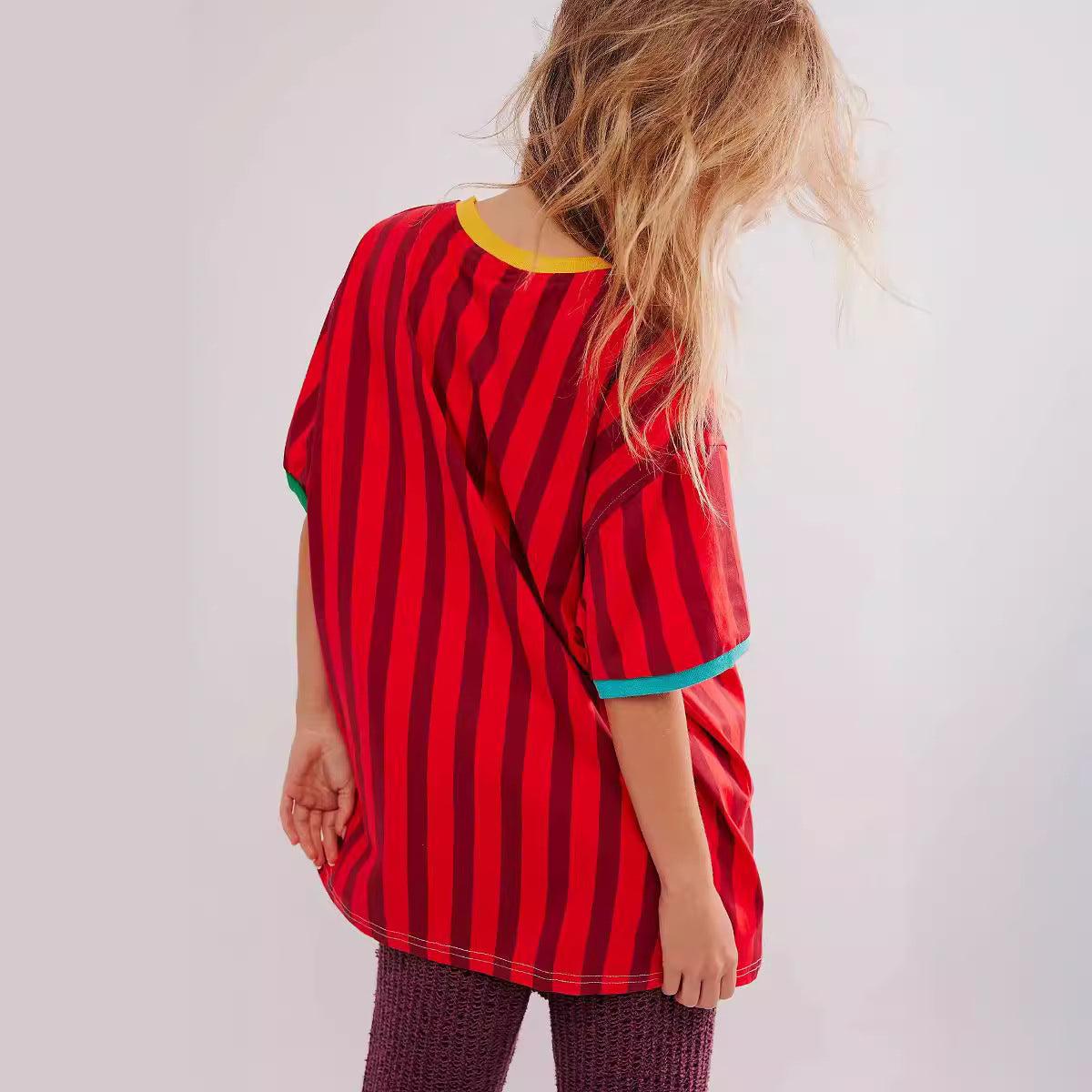 Women's Top Striped Contrast Color Casual Short Sleeves