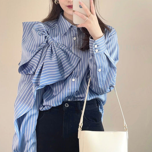 Korean Bowknot Patchwork Blouses