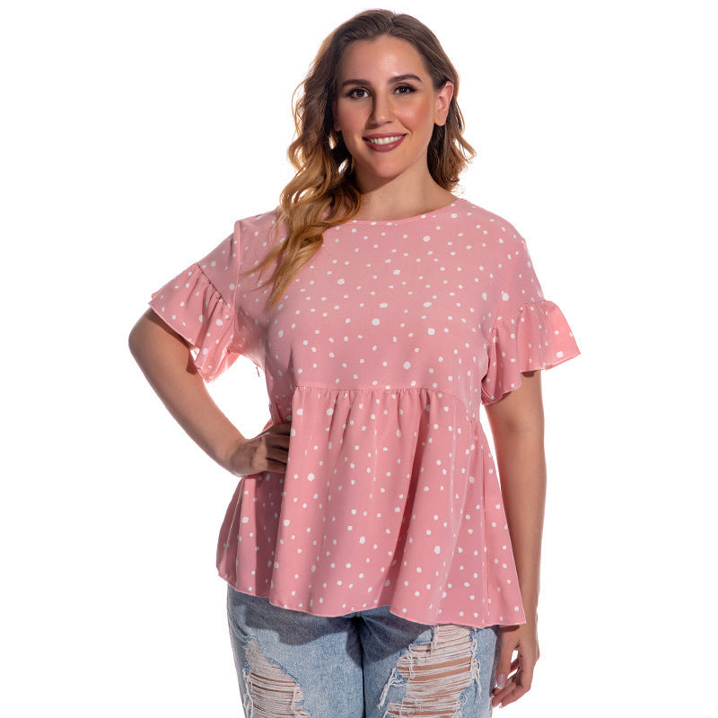 Dot Flared Sleeve Short Sleeve Plus Size Women's T-shirt