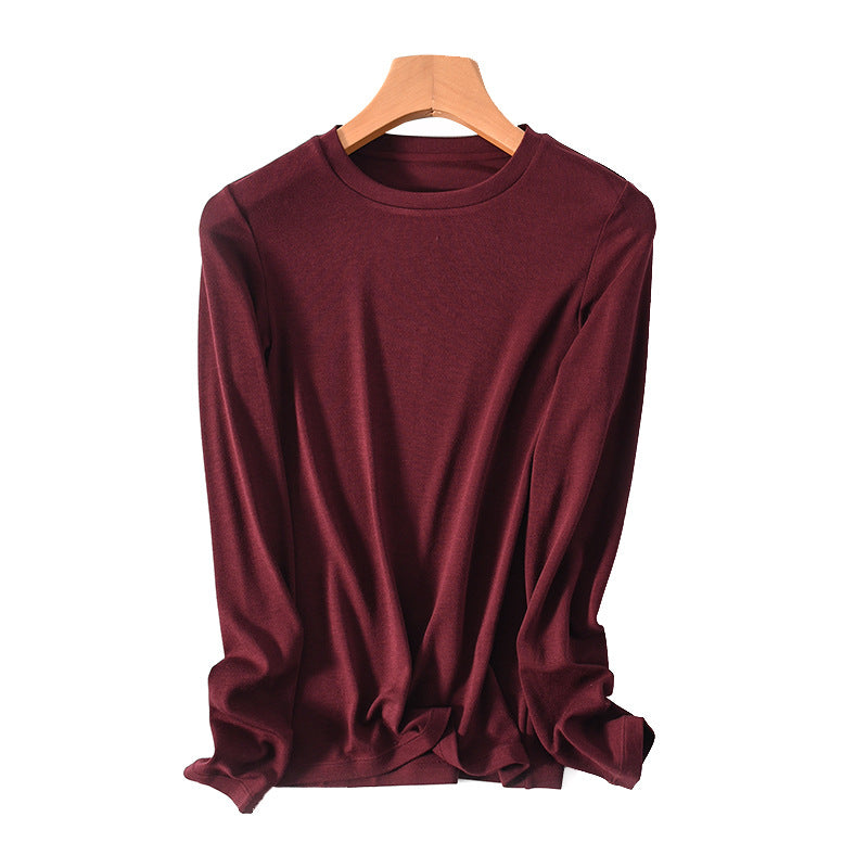 Women's Wool Slim Round Neck Half High Neck Long Sleeve T-shirt