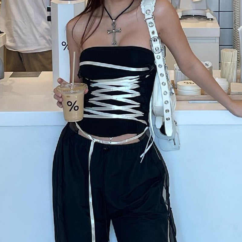 Fashion Lace-up Tube Top Sexy Slim Hot Girl Vest