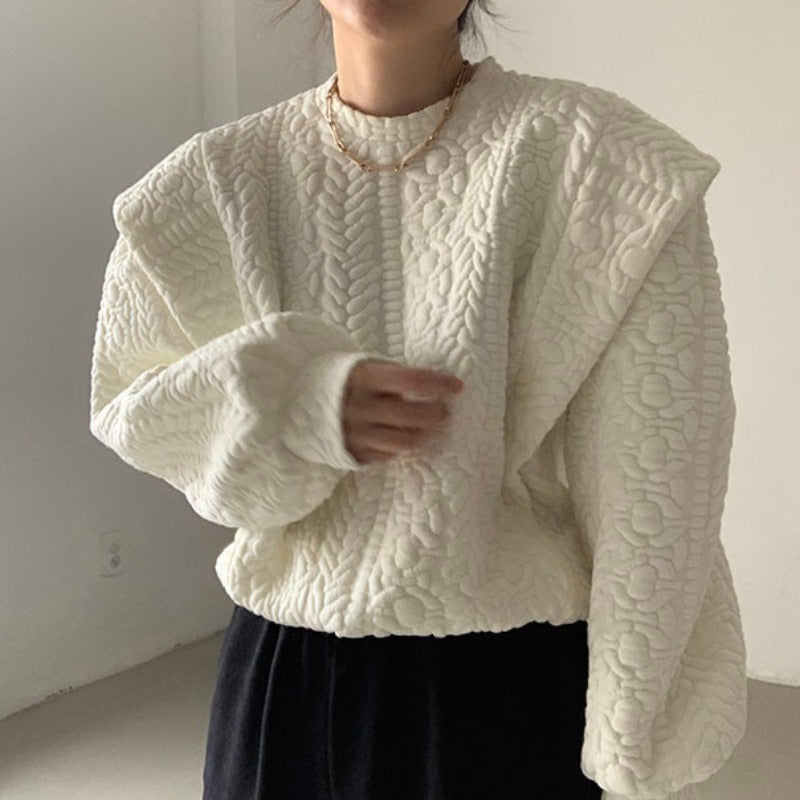 Women's New Round Neck Texture Loose Stitching Long Sleeve Sweater