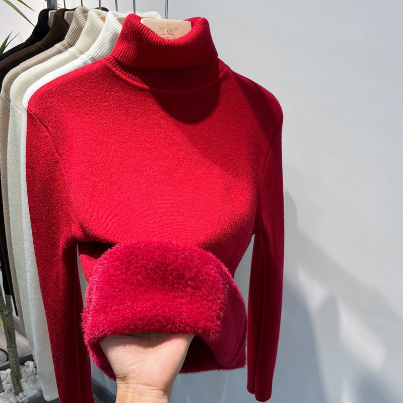 Fleece Turtle Neck Sweater Winter Warm Elegant Thick Knitted