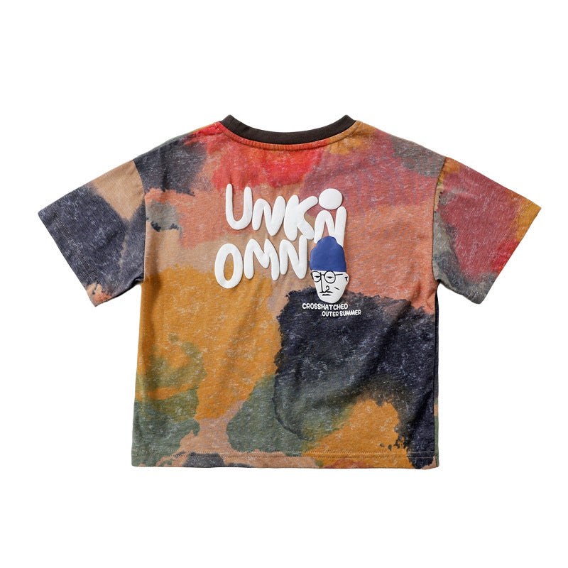 Boys' Tie-dyed Bubble Printed Short-sleeved T-shirt