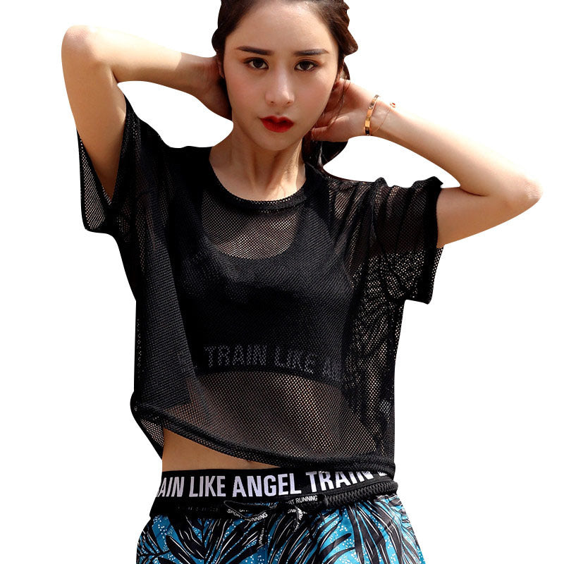 T-shirt Loose Blouse Cutout Sports Short Sleeve