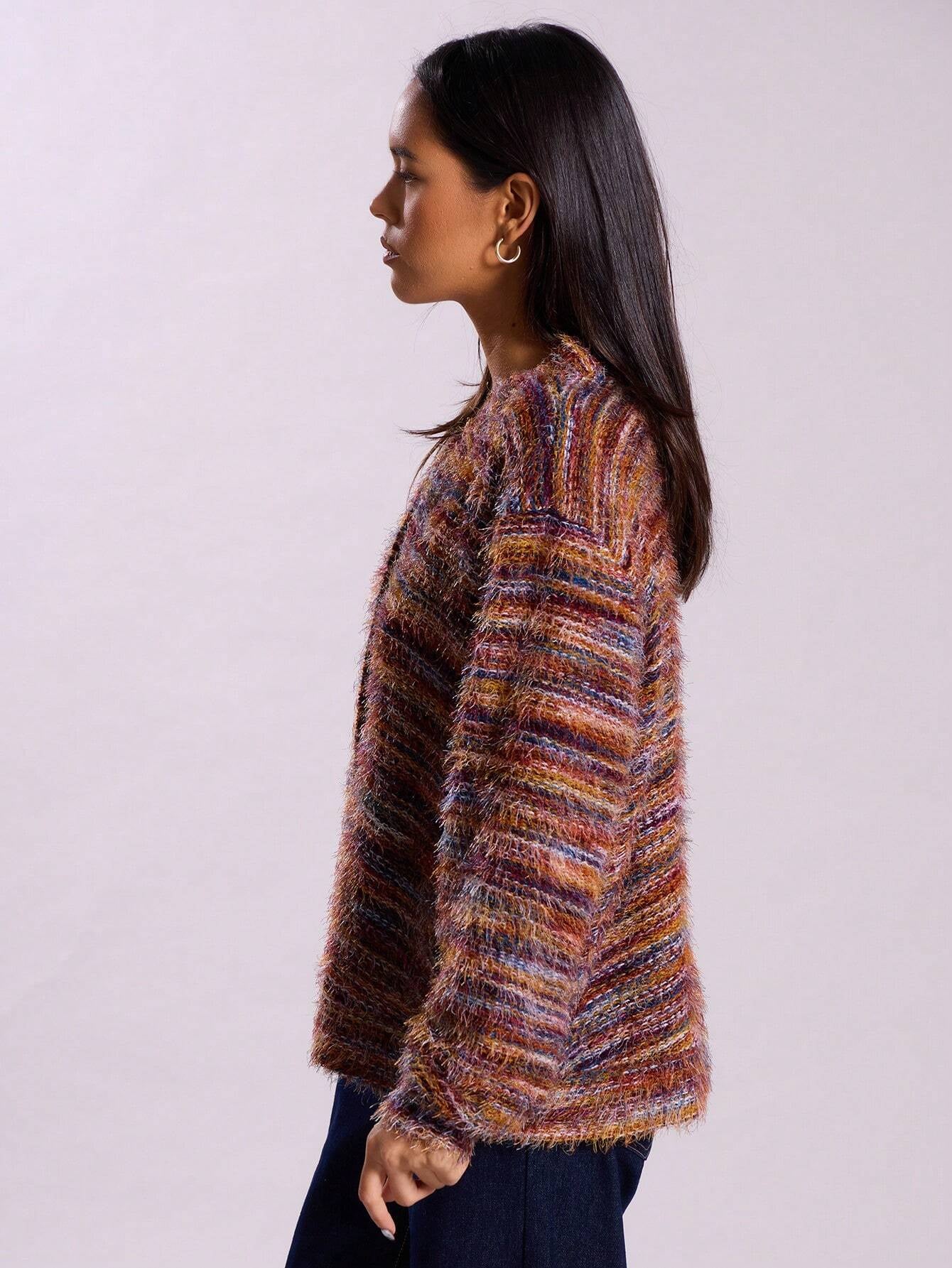 Winter Stripe Knitted Sweater Ins Button Cardigan Long Sleeved