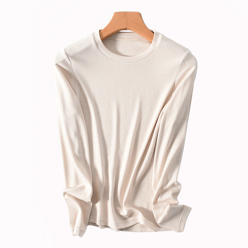 Women's Wool Slim Round Neck Half High Neck Long Sleeve T-shirt