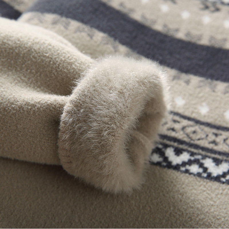 One-piece Velvet Sweater Men's Mock Neck Knitted Sweater