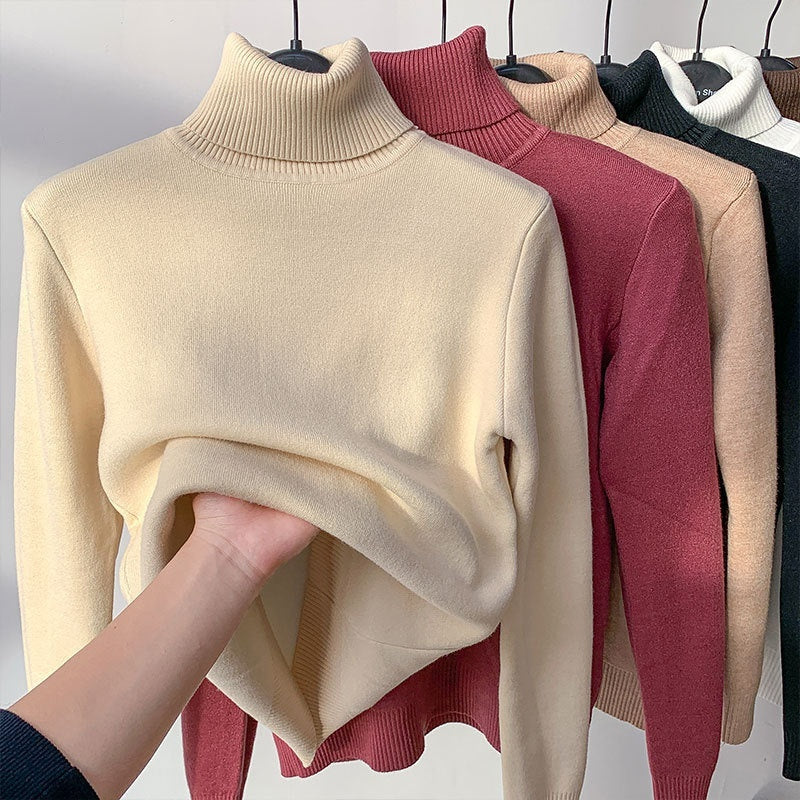 Fleece Turtle Neck Sweater Winter Warm Elegant Thick Knitted