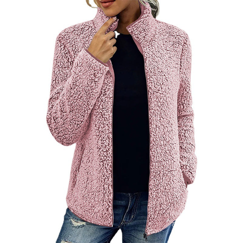 Fall Winter Warm Sweatshirt Stand Collar Solid Color Top Sweater