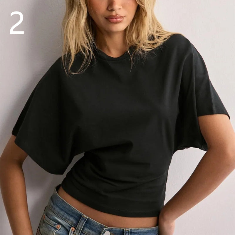 Summer Batwing Sleeve T-shirt Ins Fashion Round Neck