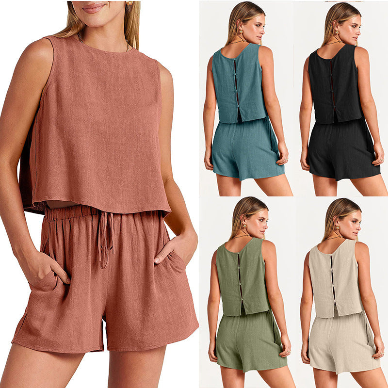 Women's Set Summer Sleeveless Tops Suit 2pcs