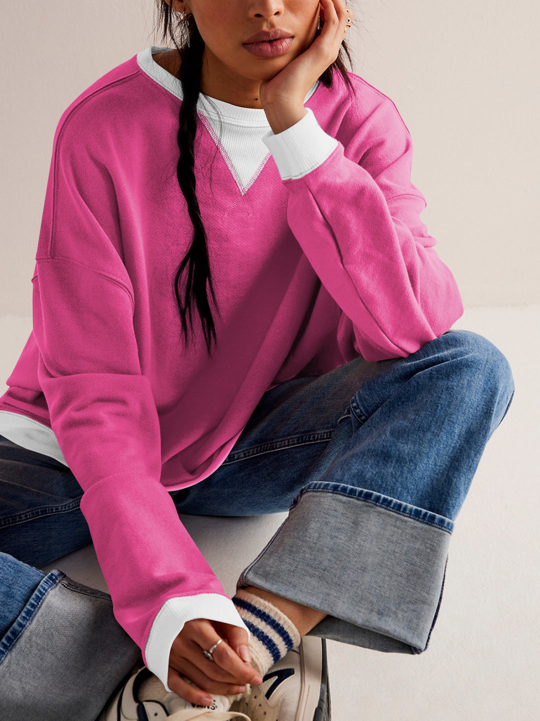 Fashion Color-matching Pullover Sweatshirt Street Casual