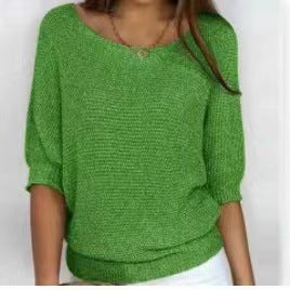 Three-quarter Sleeve Pullover Sweater Fashion Solid Color Loose
