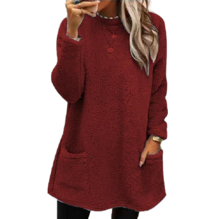 Women's Fleece Pullover Long Sweater With Pockets Winter Sweatershirt