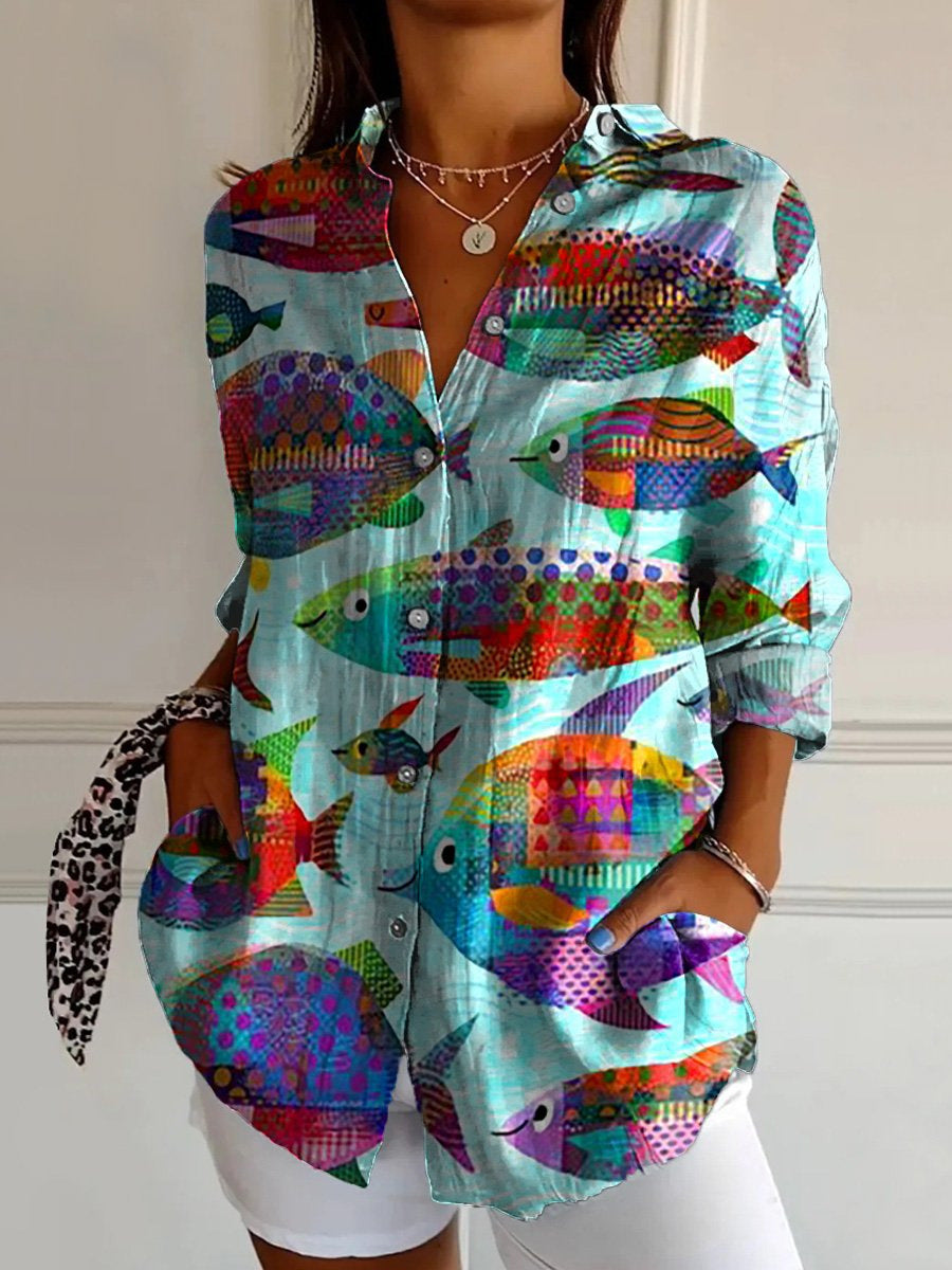 Flowers Print Long Sleeve Shirt Fashion Stand Collar