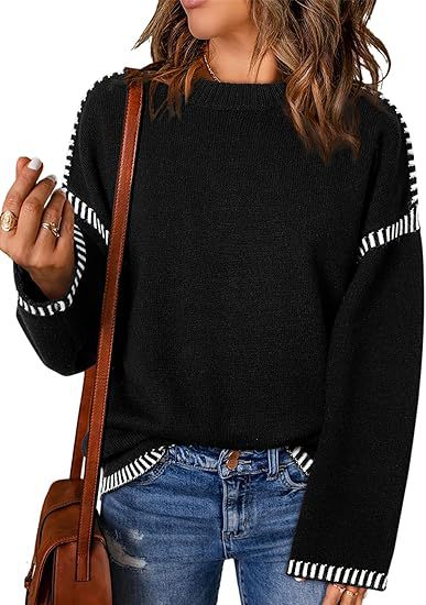 Solid Round Neck Pullover Sweater Autumn And Winter Tops