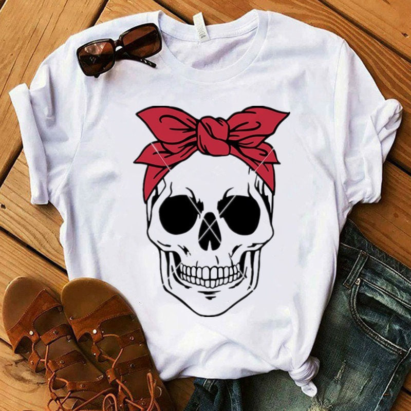 Women's Color Skull Print Short-sleeved T-shirt