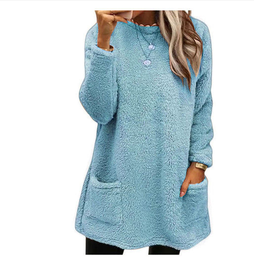 Women's Fleece Pullover Long Sweater With Pockets Winter Sweatershirt