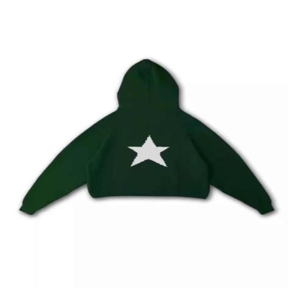 Female Star Sunken Stripe Men's Knitted Hooded Sweater
